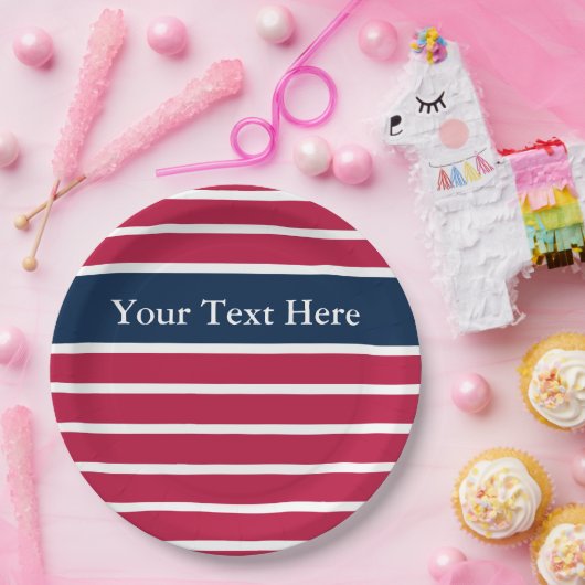 Patriottisch Rood Wit Blauw Streepjespatroon Jouw  Papieren Bordje (Feest)