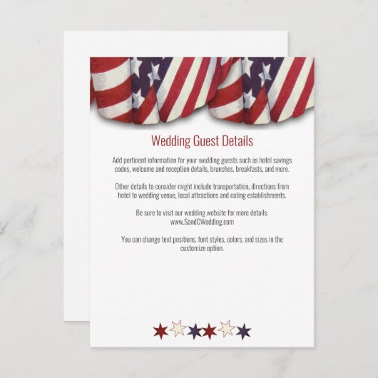 Patriottisch rood wit blauw voorblad onderaan informatiekaartje (Voorkant / Achterkant)