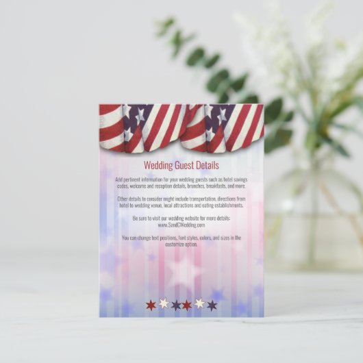 Patriottisch rood wit blauw voorblad onderaan informatiekaartje (Staand voorkant)