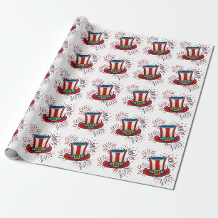 Patriottisch Rood Wit Blauw Vuurwerk 4 juli Cadeaupapier