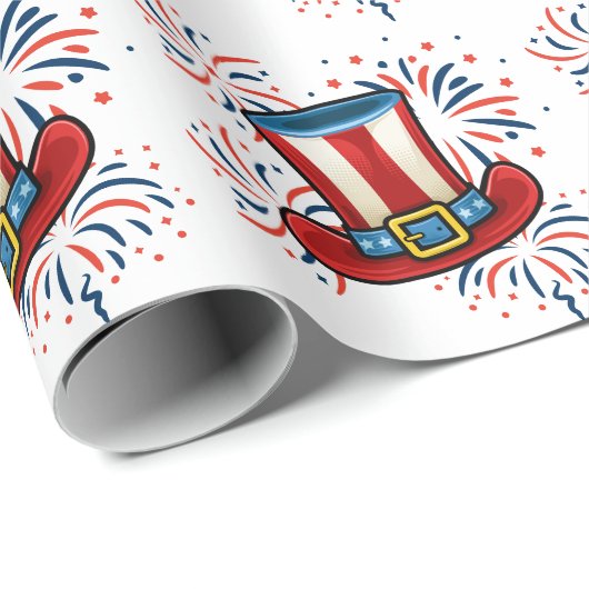 Patriottisch Rood Wit Blauw Vuurwerk 4 juli Cadeaupapier (Rol Hoek)