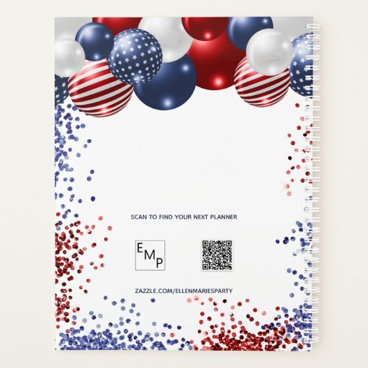 Patriottisch rood wit blauw zwarte ballonnen naam  planner (Achterkant)