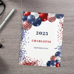 Patriottisch rood wit blauw zwarte ballonnen naam  planner<br><div class="desc">Een witte achtergrond. Gedecorreerd met patriottische gekleurde ballonnen in rood blauw en wit. Pas een jaar,  naam en titel aan en voeg deze toe. Rode en blauwe tekst.</div>