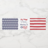 Patriottisch rood wit blauwe retro 1e verjaardag waterfles etiket (Enkel label)