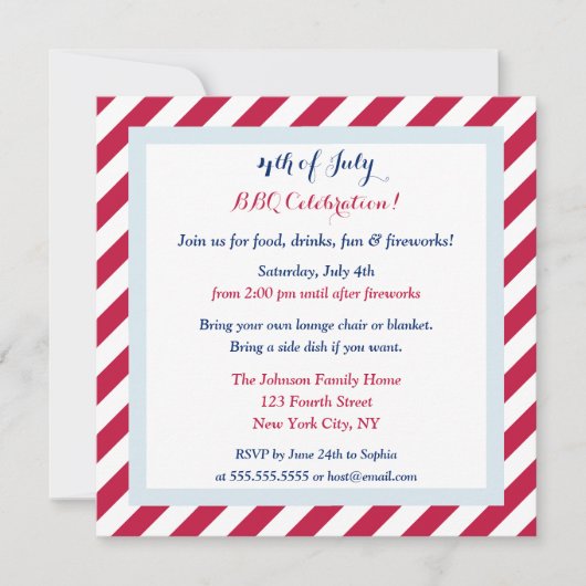 Patriottisch Rood Wit en Blauw 4 juli BBQ Party Kaart (Voorkant)