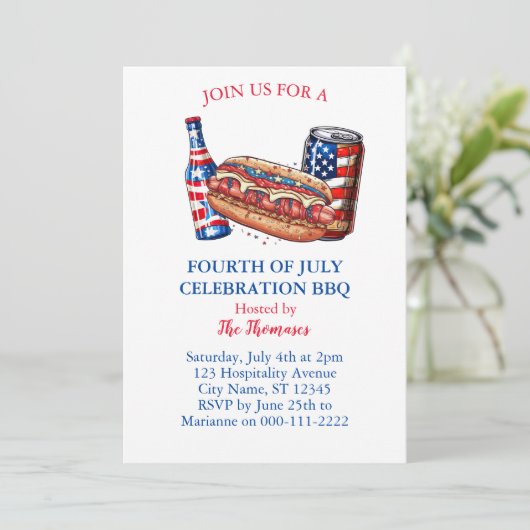 Patriottisch Rood Wit en Blauw 4 juli BBQ Party Kaart (Staand voorkant)