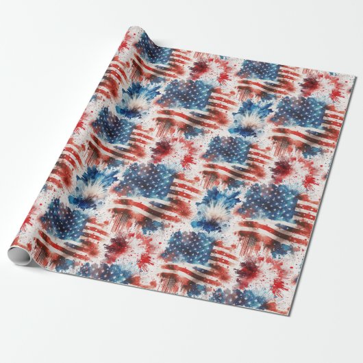 Patriottisch Rood Wit en Blauw 4 juli Wrapping Cadeaupapier (Uitgerold)