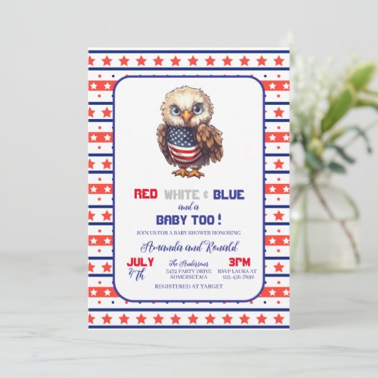 Patriottisch Rood Wit en Blauw 4th Juli BBInvitati Kaart (Staand voorkant)