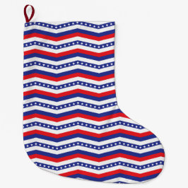 Patriottisch rood wit en blauw chevron grote kerstsok