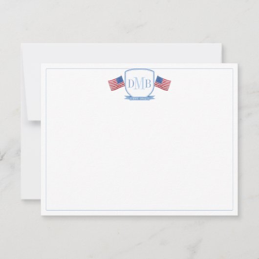 Patriottisch rood wit en blauw drie letter monogra bedankkaart (Voorkant)