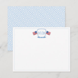 Patriottisch rood wit en blauw drie letter monogra bedankkaart