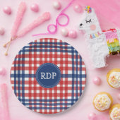 Patriottisch rood wit en blauw geplakt papieren bordje (Feest)