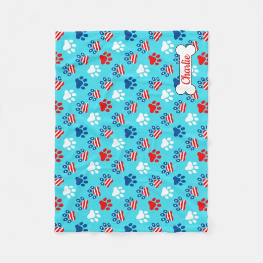 Patriottisch rood wit en blauw hond poten patroon fleece deken (Voorkant)