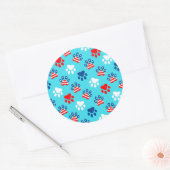Patriottisch rood wit en blauw hond poten patroon ronde sticker (Envelop)