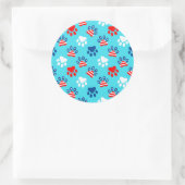 Patriottisch rood wit en blauw hond poten patroon ronde sticker (Tas)