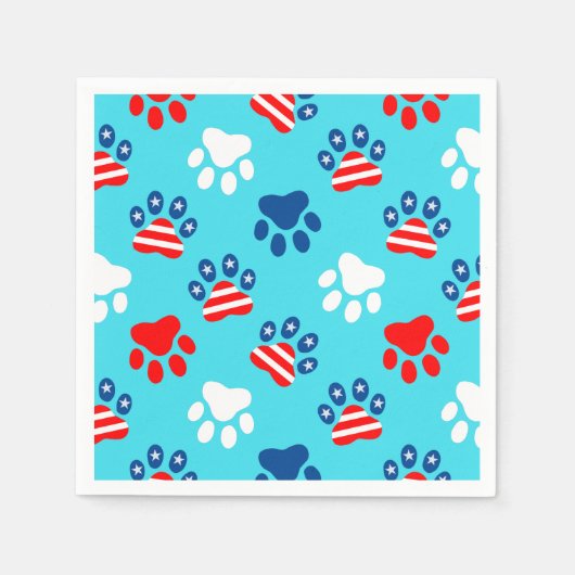 Patriottisch rood wit en blauw hond poten patroon servet (Voorkant)