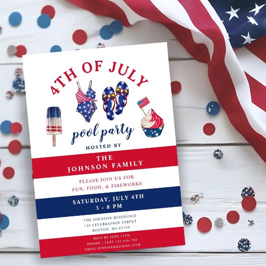 Patriottisch rood wit en blauw juli pool partij 4e kaart