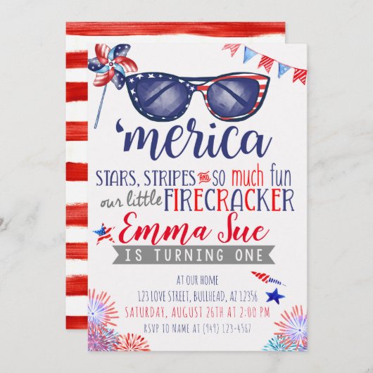 Patriottisch rood wit en blauw kleine Firecracker Kaart (Voorkant / Achterkant)