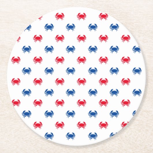 Patriottisch rood wit en blauw krab patroon ronde kartonnen onderzetter (Voorkant)
