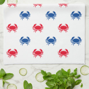 Patriottisch rood wit en blauw krab patroon theedoek