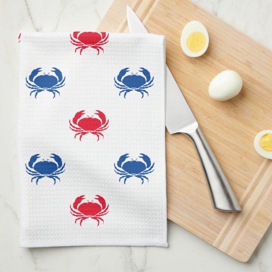 Patriottisch rood wit en blauw krab patroon theedoek (Quarter Fold)