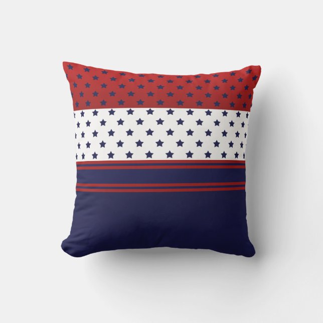 Patriottisch rood wit en blauw met sterren buitenkussen (Voorkant)
