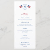 Patriottisch rood wit en blauw monogram bruiloft menu (Voorkant)