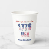 Patriottisch rood wit en blauw op 4 juli papieren bekers (Achterkant)