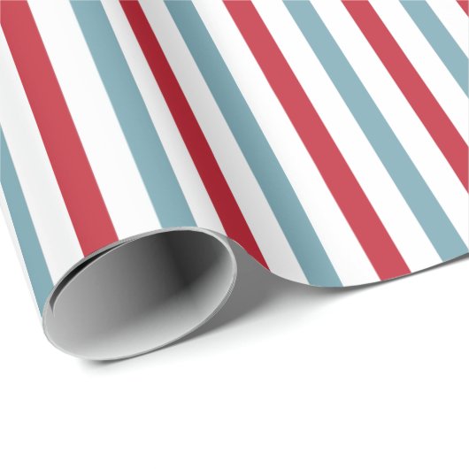 Patriottisch rood wit en blauw Stripe patroon Cadeaupapier (Rol Hoek)