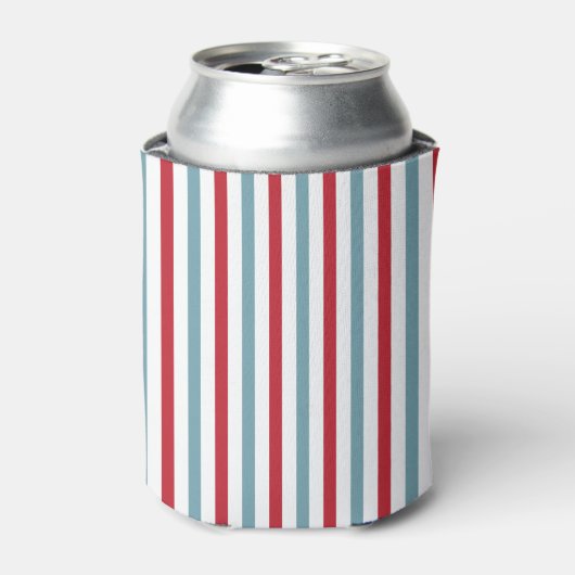 Patriottisch rood wit en blauw Striped Patroon Blikjeskoeler (Blikje Voorkant)