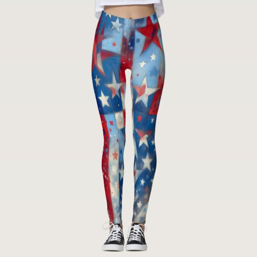 Patriottisch Rood, Wit en Blauw Vierde van juli Leggings (Voorkant)