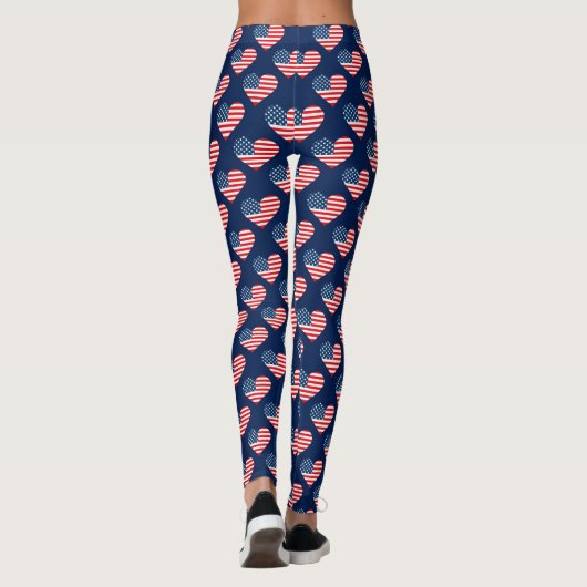 Patriottisch rood, wit en blauw Vlag Harten Leggin Leggings (Achterkant)