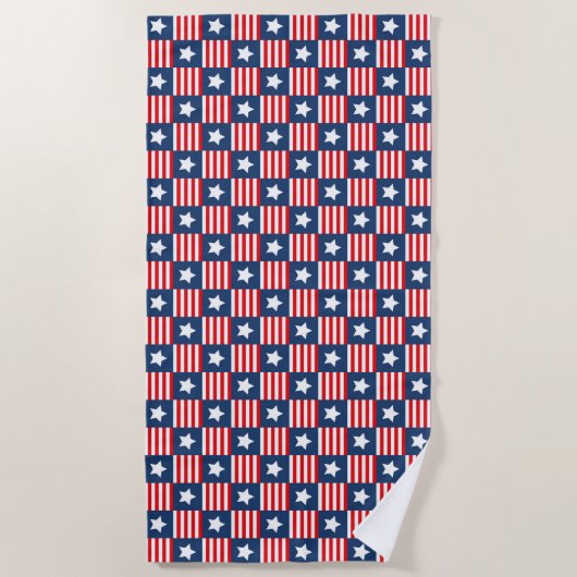 Patriottisch rood, wit en blauw Vlag Patroon Strandlaken (Voorkant)