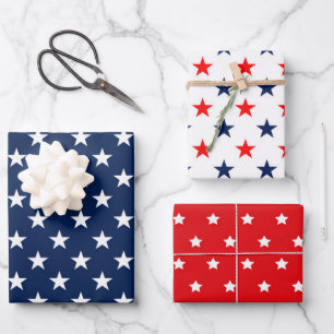 Patriottisch rood, wit en blauw Vlag Stars Patroon Inpakpapier Vel
