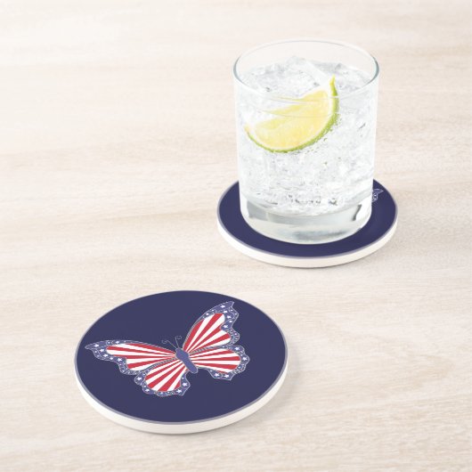 Patriottisch rood wit en blauw vlindervet Onderzet Zandsteen Onderzetter (Zijkant)