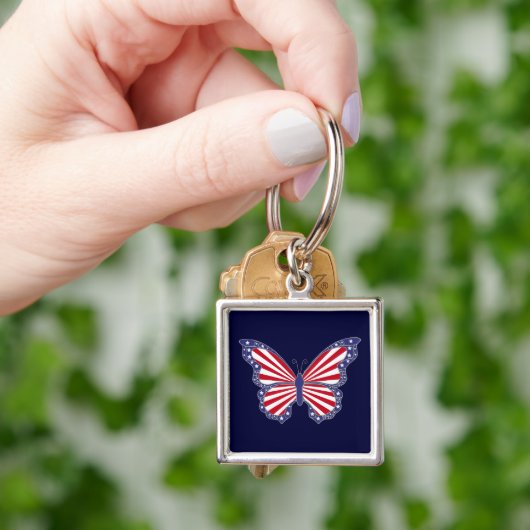 Patriottisch rood wit en blauw vlindervet Sleutelh Sleutelhanger (Hand)
