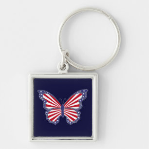 Patriottisch rood wit en blauw vlindervet Sleutelh Sleutelhanger