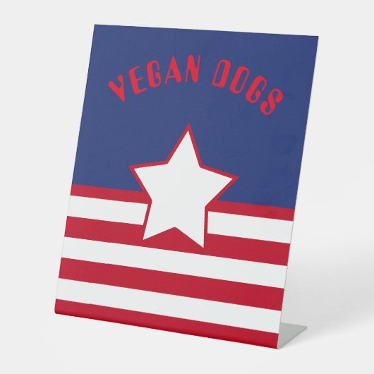 Patriottisch rood, wit en blauw voedsel voetstuk t reclamebord met voetstuk (Voorkant)