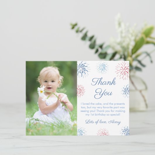 Patriottisch rood wit en blauw vuurwerk Afbeelding Bedankkaart (Staand voorkant)