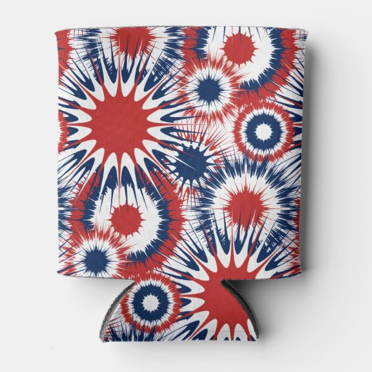 Patriottisch rood wit en blauw vuurwerk blikjeskoeler (Voorkant)