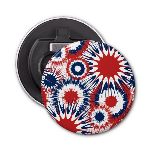 Patriottisch rood wit en blauw vuurwerk button flesopener (Voorkant)