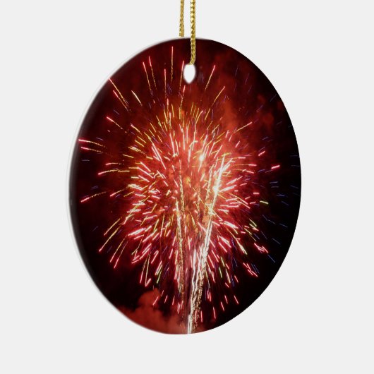 Patriottisch rood, wit en blauw vuurwerk II Keramisch Ornament (Rechts)