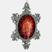 Patriottisch rood, wit en blauw vuurwerk II Tin Sneeuwvlok Ornament (Links)