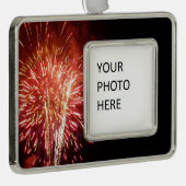 Patriottisch rood, wit en blauw vuurwerk II Verzilverd Omlijst Ornament (Rechts)