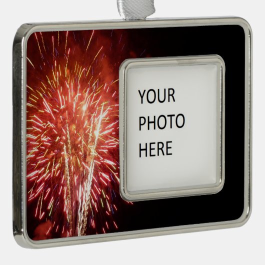 Patriottisch rood, wit en blauw vuurwerk II Verzilverd Omlijst Ornament (Rechts)