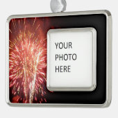 Patriottisch rood, wit en blauw vuurwerk II Verzilverd Omlijst Ornament (Links)