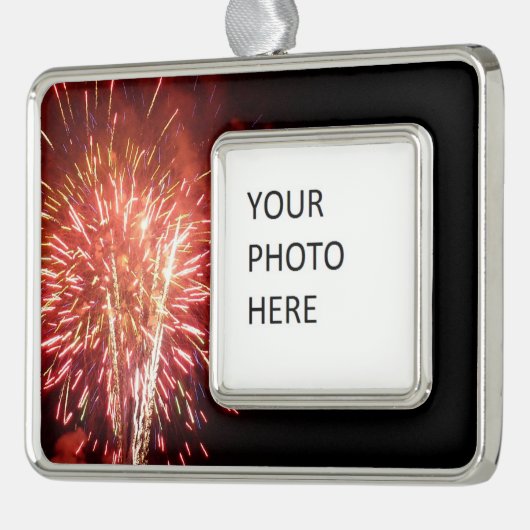 Patriottisch rood, wit en blauw vuurwerk II Verzilverd Omlijst Ornament (Links)