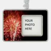 Patriottisch rood, wit en blauw vuurwerk II Verzilverd Omlijst Ornament (Voorkant)