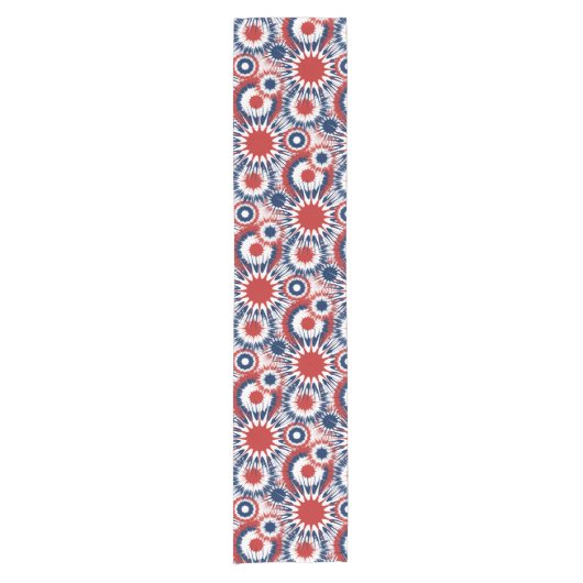 Patriottisch rood wit en blauw vuurwerk korte tafelloper (Voorkant)