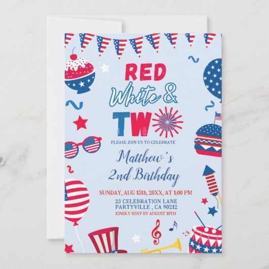 Patriottisch rood wit en twee verjaardagsuitnodigi kaart (Voorkant)